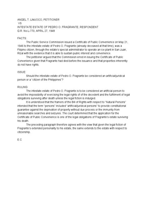 Limjoco V Intestate Estate of Fragrante G.R. No. L.
